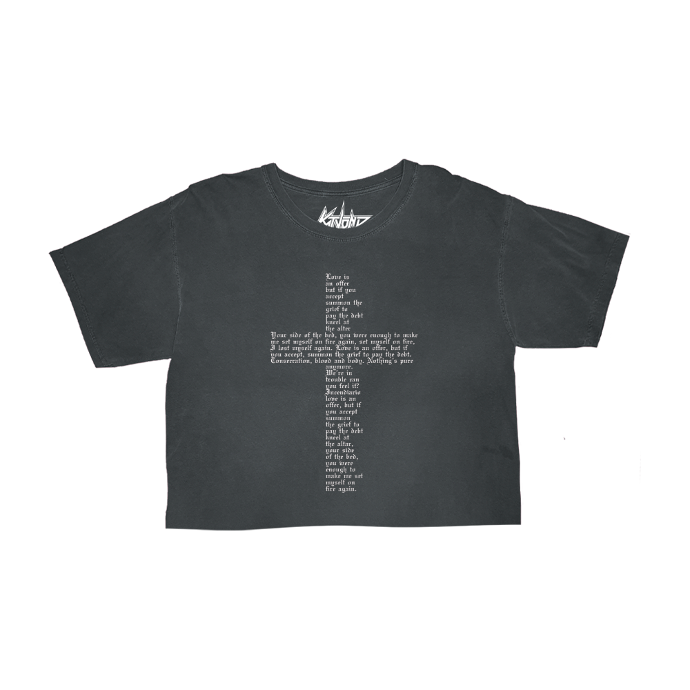 Cross Lyric Cropped Pepper Tee