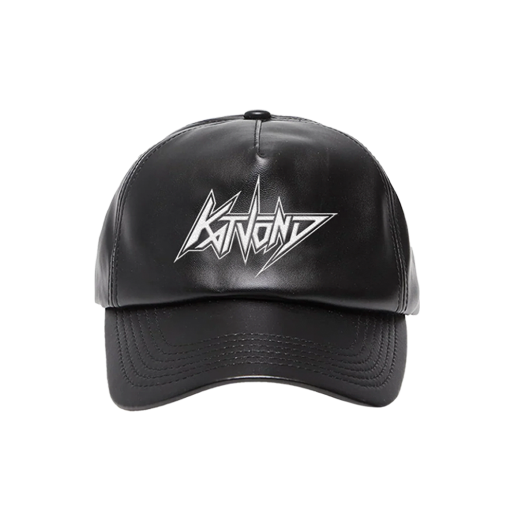 FAUX LEATHER EMBROIDERED LOGO HAT